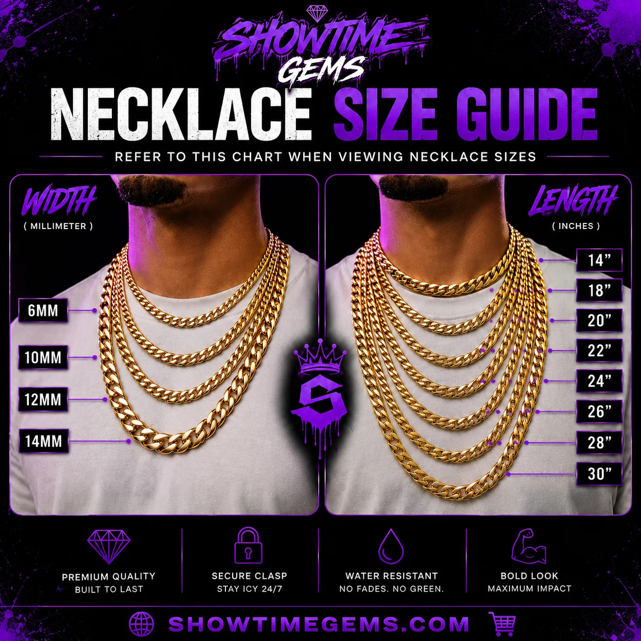 Miami Cuban Link Chain Necklace 18K Gold Plated Stainless Steel 6-18mm 16-30″
