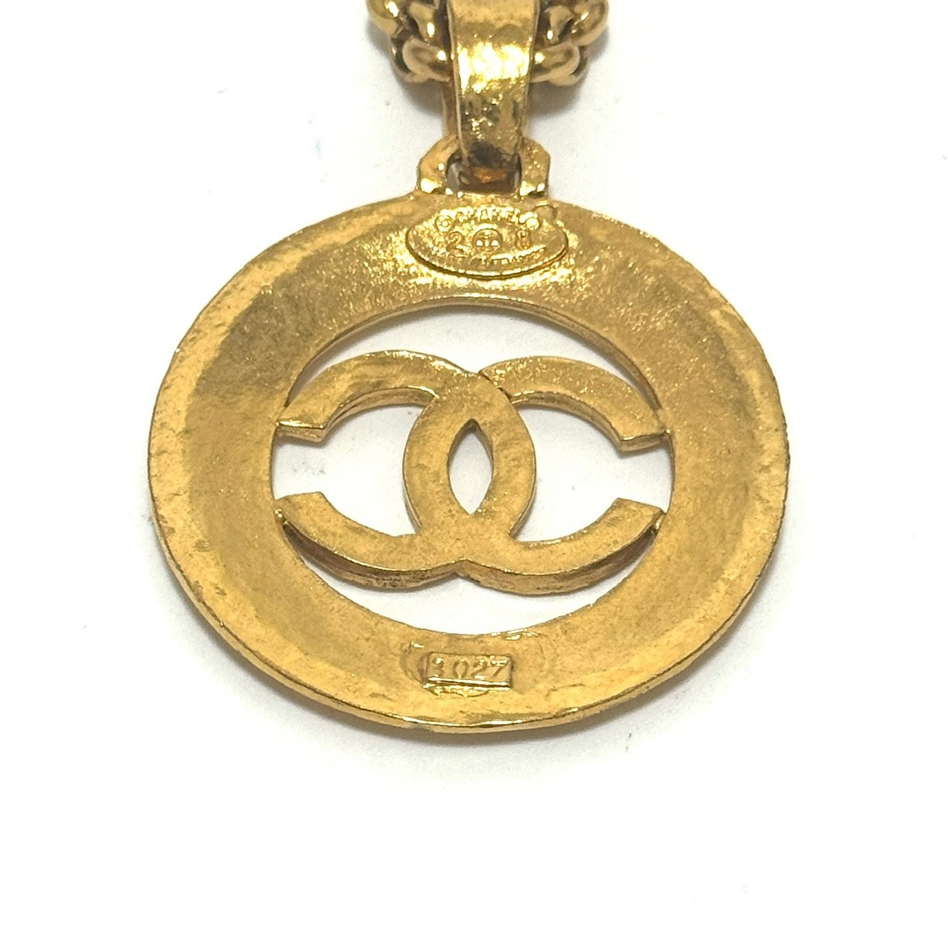 CHANEL 3027 COCO Mark CC Logo Round Necklace Gold Vintage Authentic JAPAN