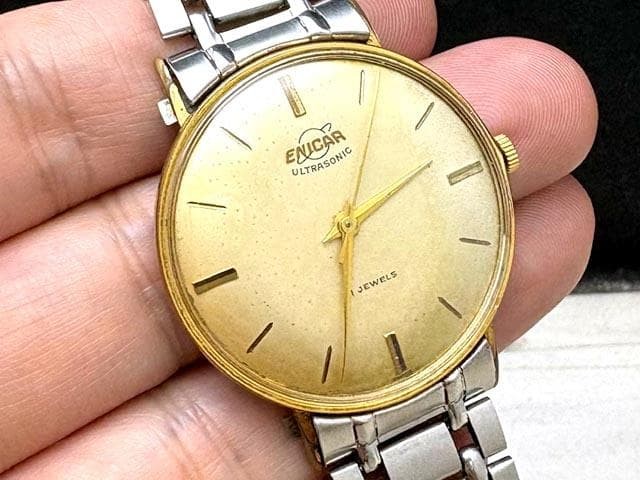 Working Enicar Ultrasonic 21J Manual Vintage Watch Silver Dial Wrist 17cm 6.69in