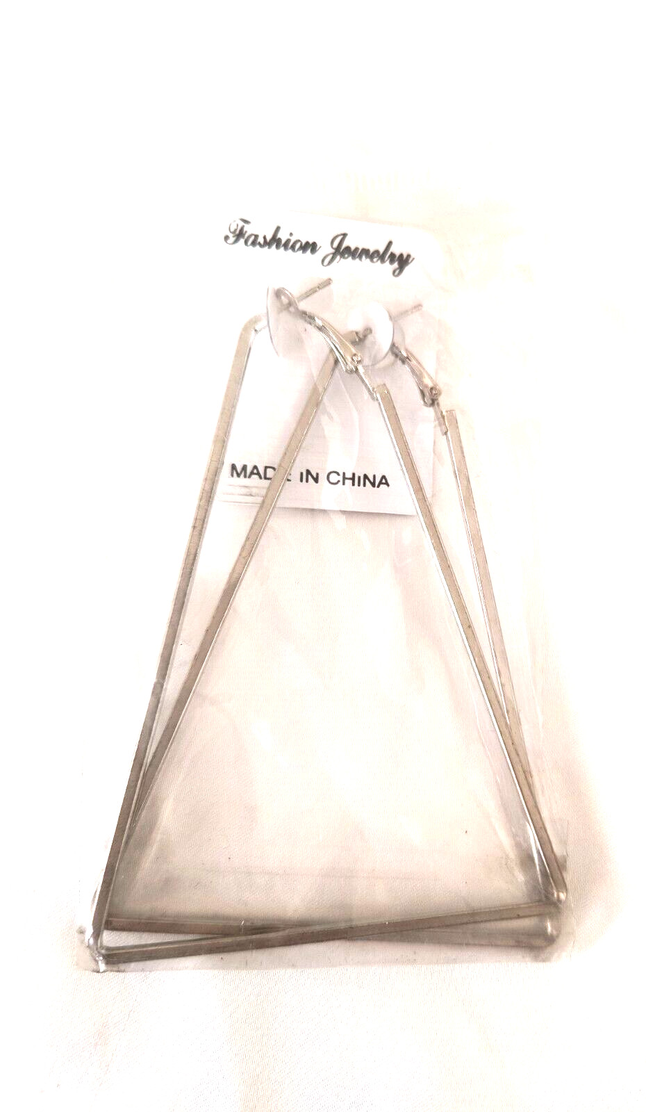 New Fashion Jewelry Women’s Earrings Silvertone Metal Triangles appx. 3.5 in