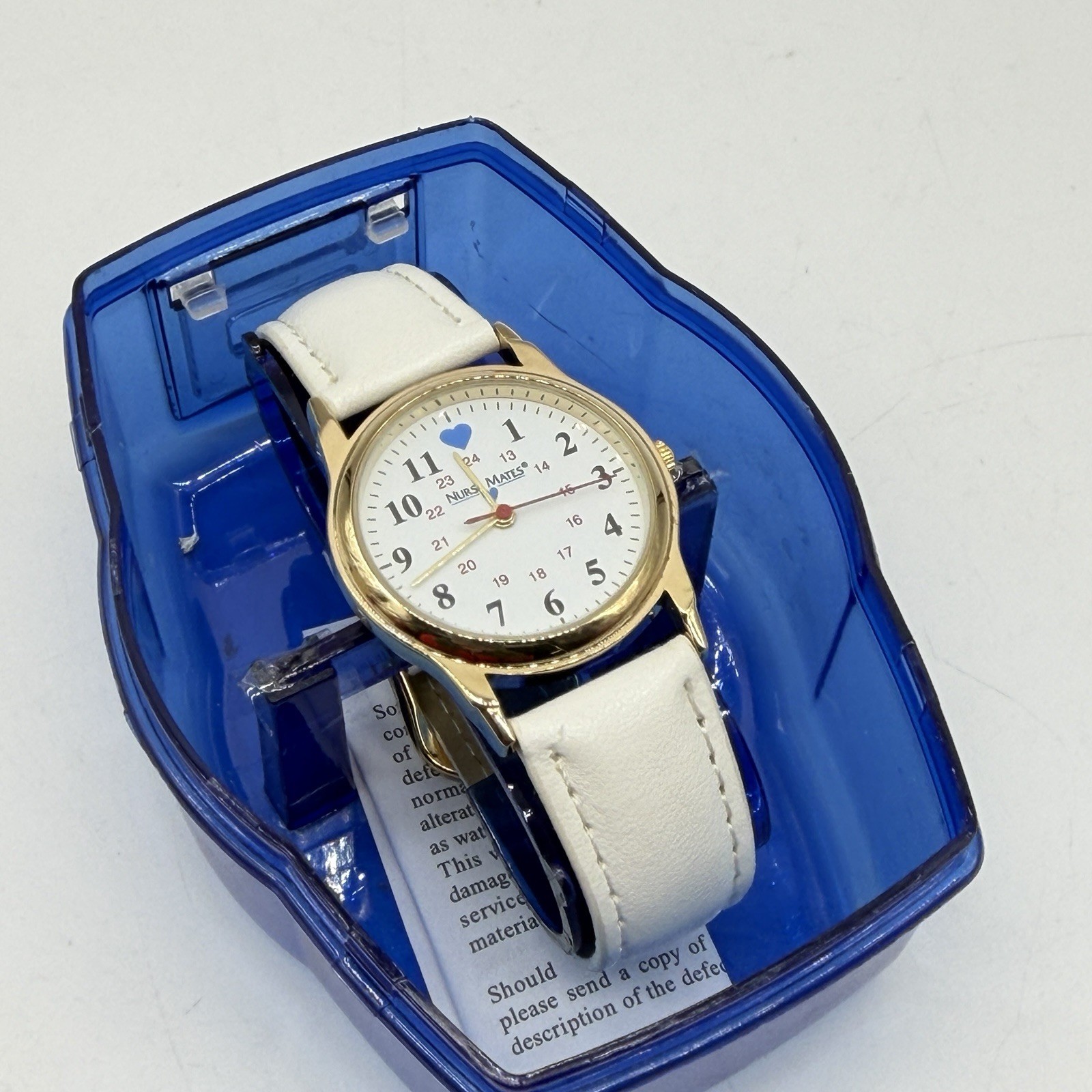 Nurse Mates Gold bezel women’s nurse watch water-resistant leather strap – White