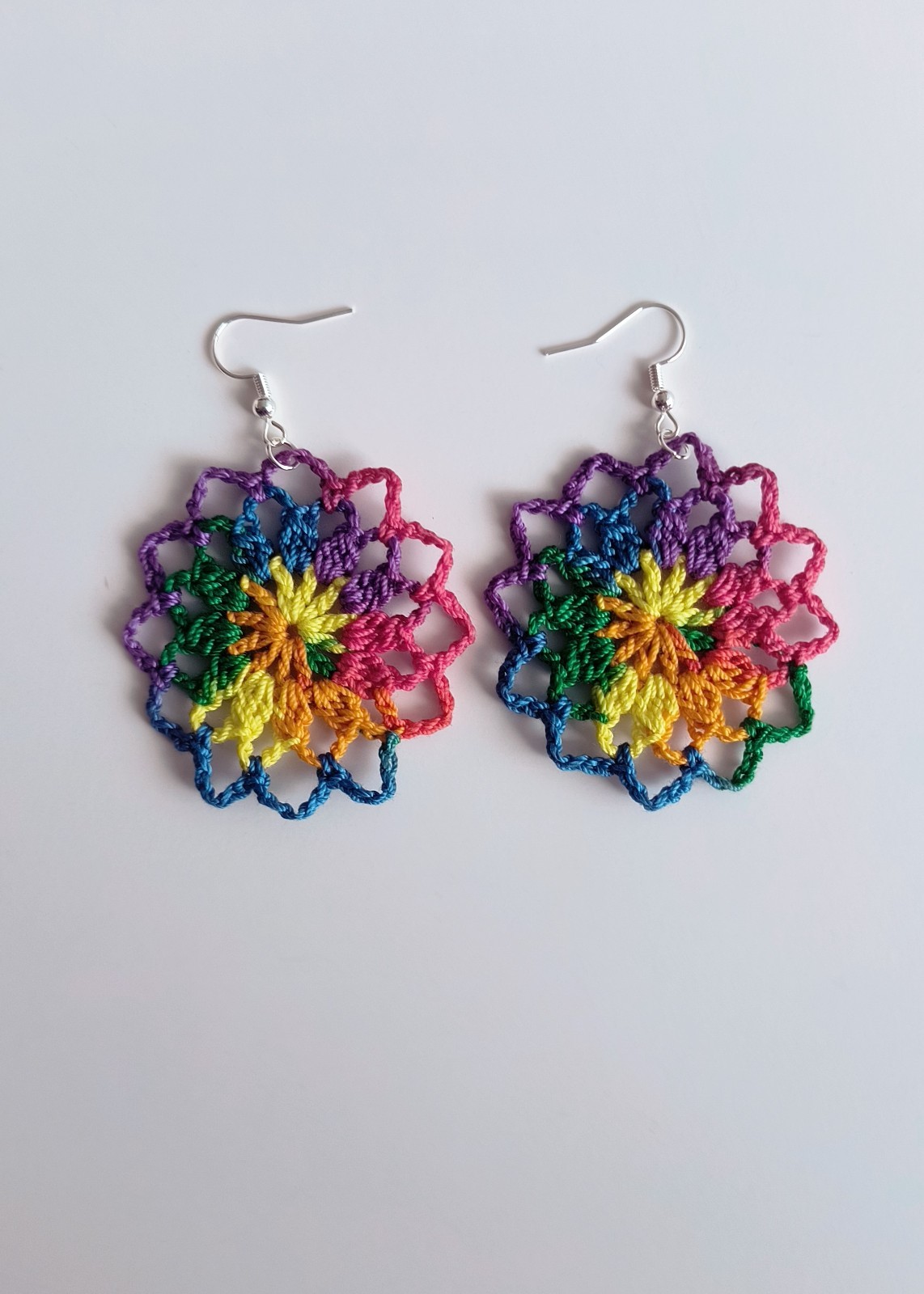 Crochet Earrings, Round , Handmade USA, Brand New, Boho Chic Retro