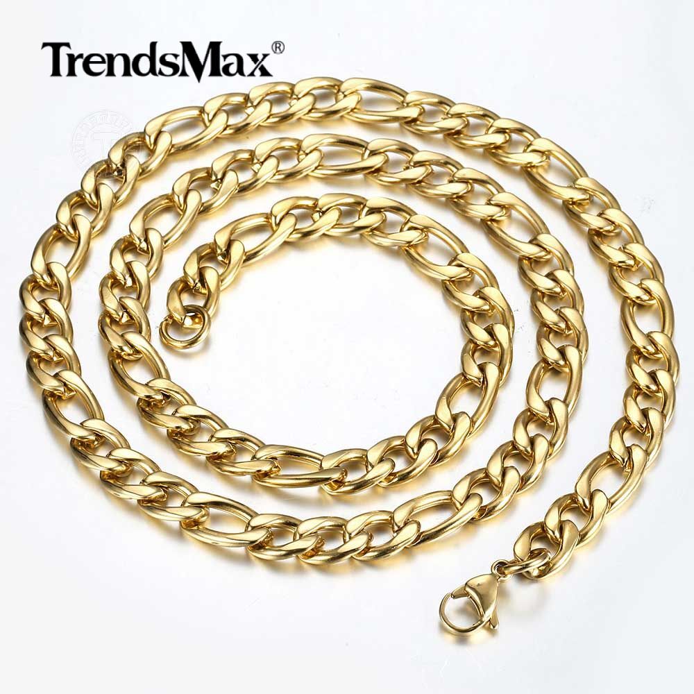 3/5/7/9mm Gold Plated Stainless Steel Figaro Chain Necklace Choker Fashion Link