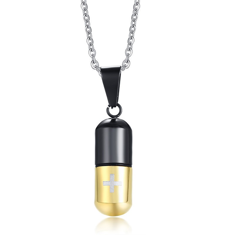 Medical Cross Pill Container Holder Stainless Steel Pendant Necklace Choker Gift