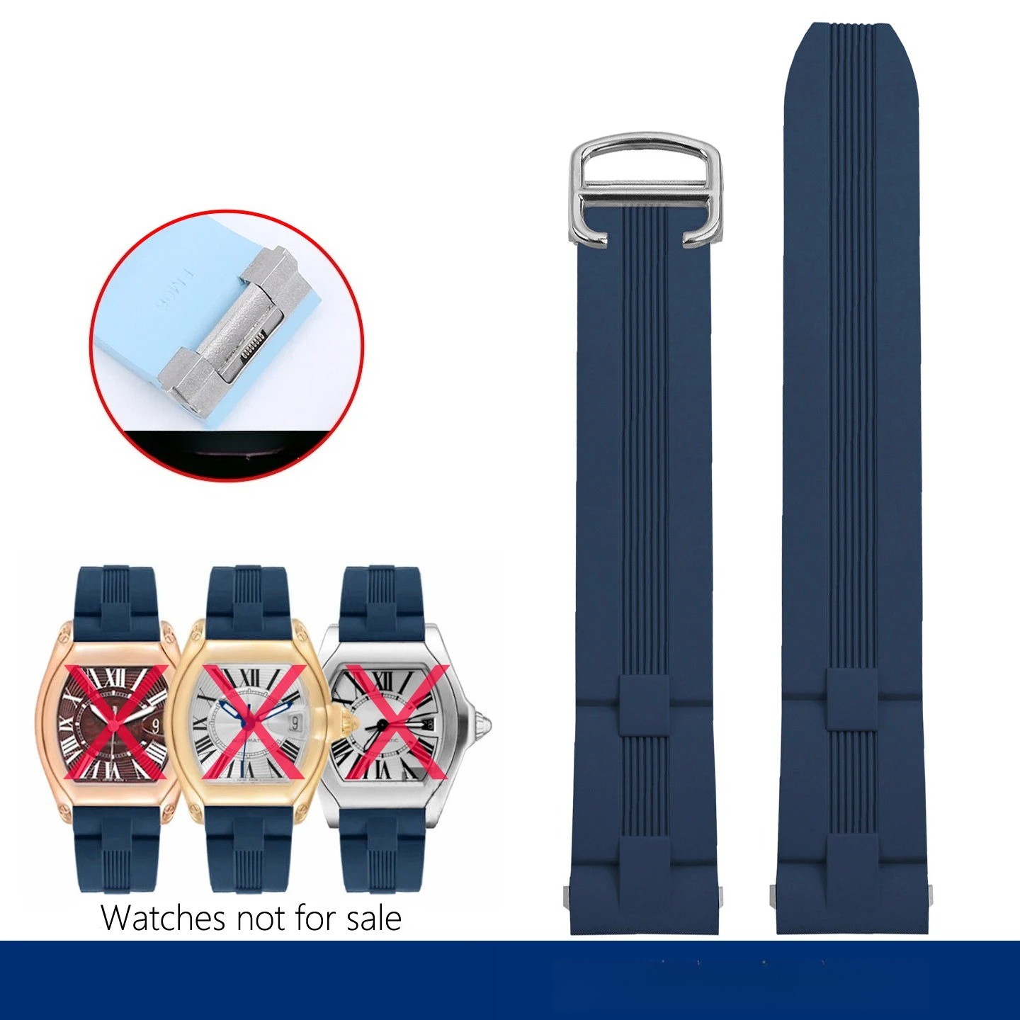 Men’s 19mm Quick Release FKM Rubber Strap for Cartier Roadster Folding Buckle
