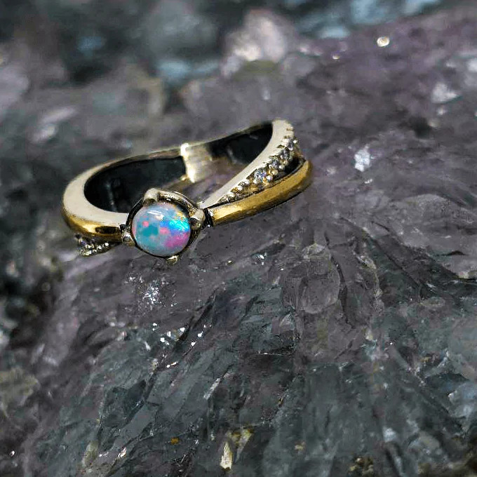‘Auvreth’ Natural Lightning Ridge Dark Opal 0.40ct 925 Silver and 9K Gold wit…