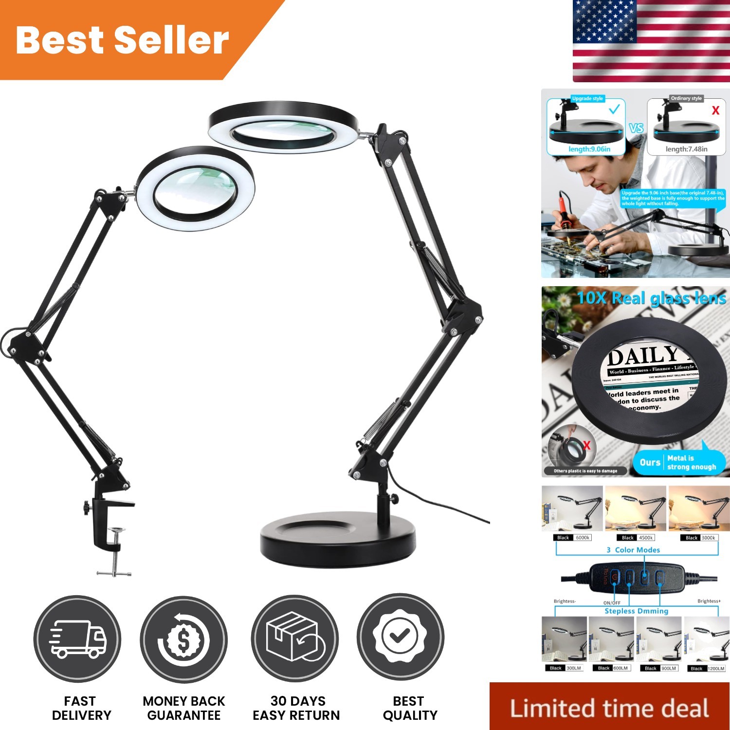Dimmable 10X Magnifying Glass with Adjustable LED Lighting – Perfect for Crafts