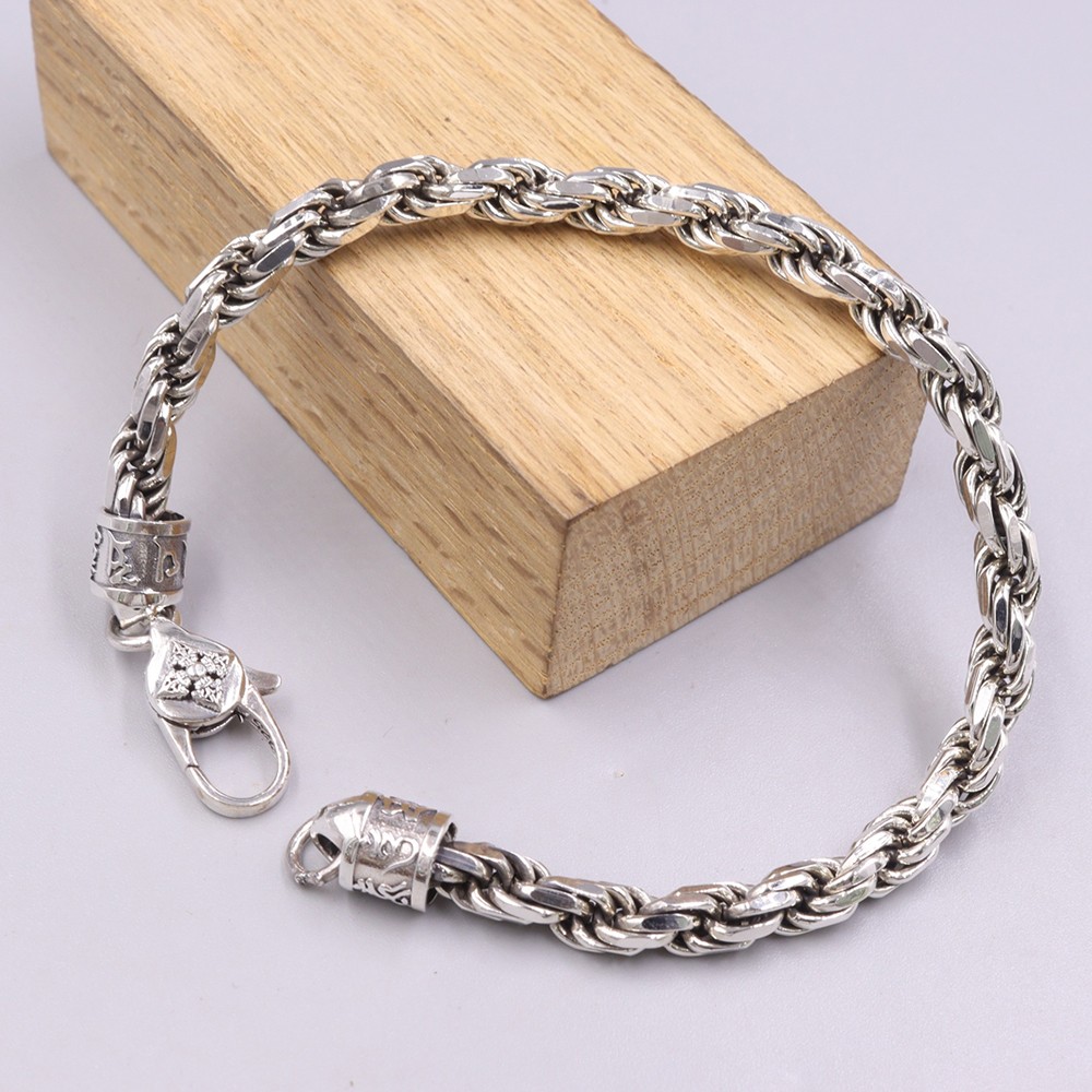 Pure S925 Sterling Silver Chain 6mm Twist Rope Link Bracelet 24-25g 8.26inch