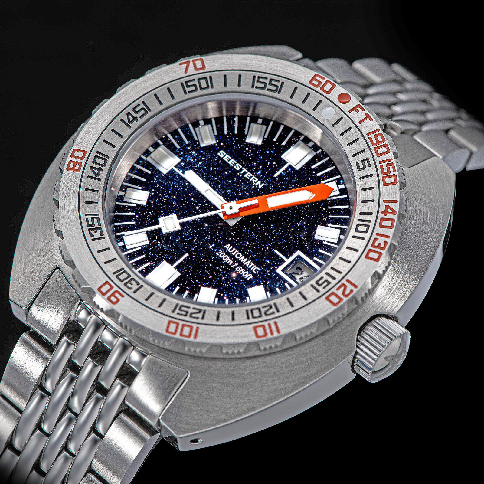Seestern V3 42MM SUB 300T LUME DATE 200m DIVER’S Mens Watch DOX10 BlueGold Stone