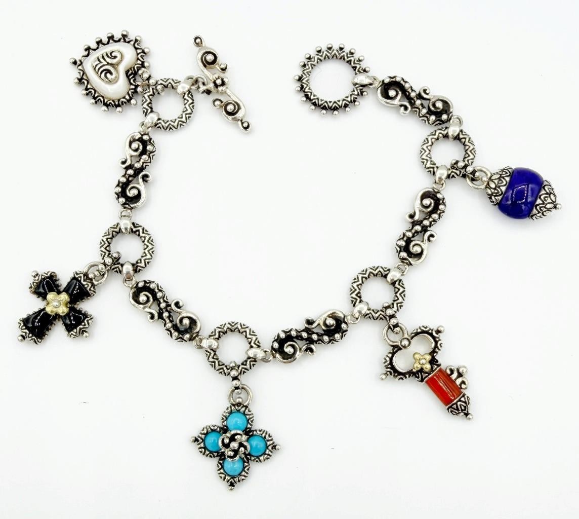 Barbara Bixby Sterling 18k Five Charm Bracelet Turquoise Mother-of-Pearl NIB