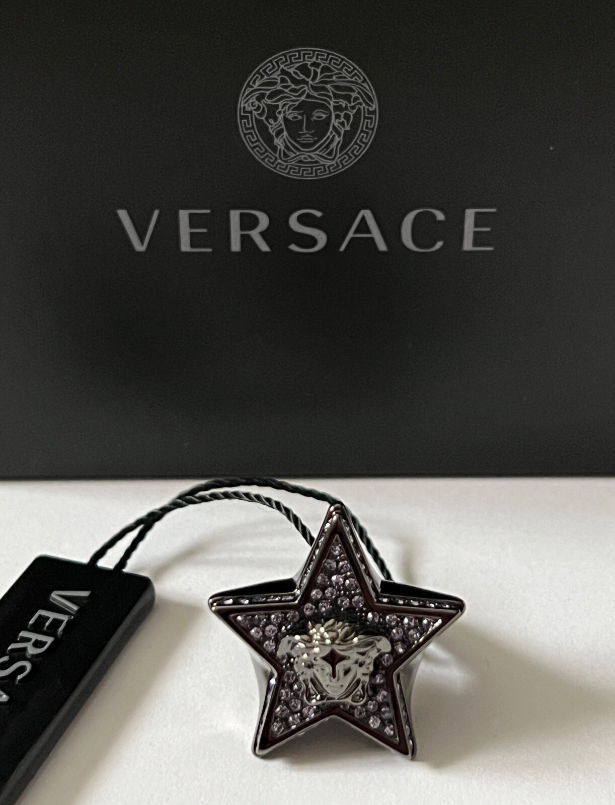 NIB Versace Medusa Logo Star Galaxy Purple Crystal Ruthenium Ring 15 US 7 $695