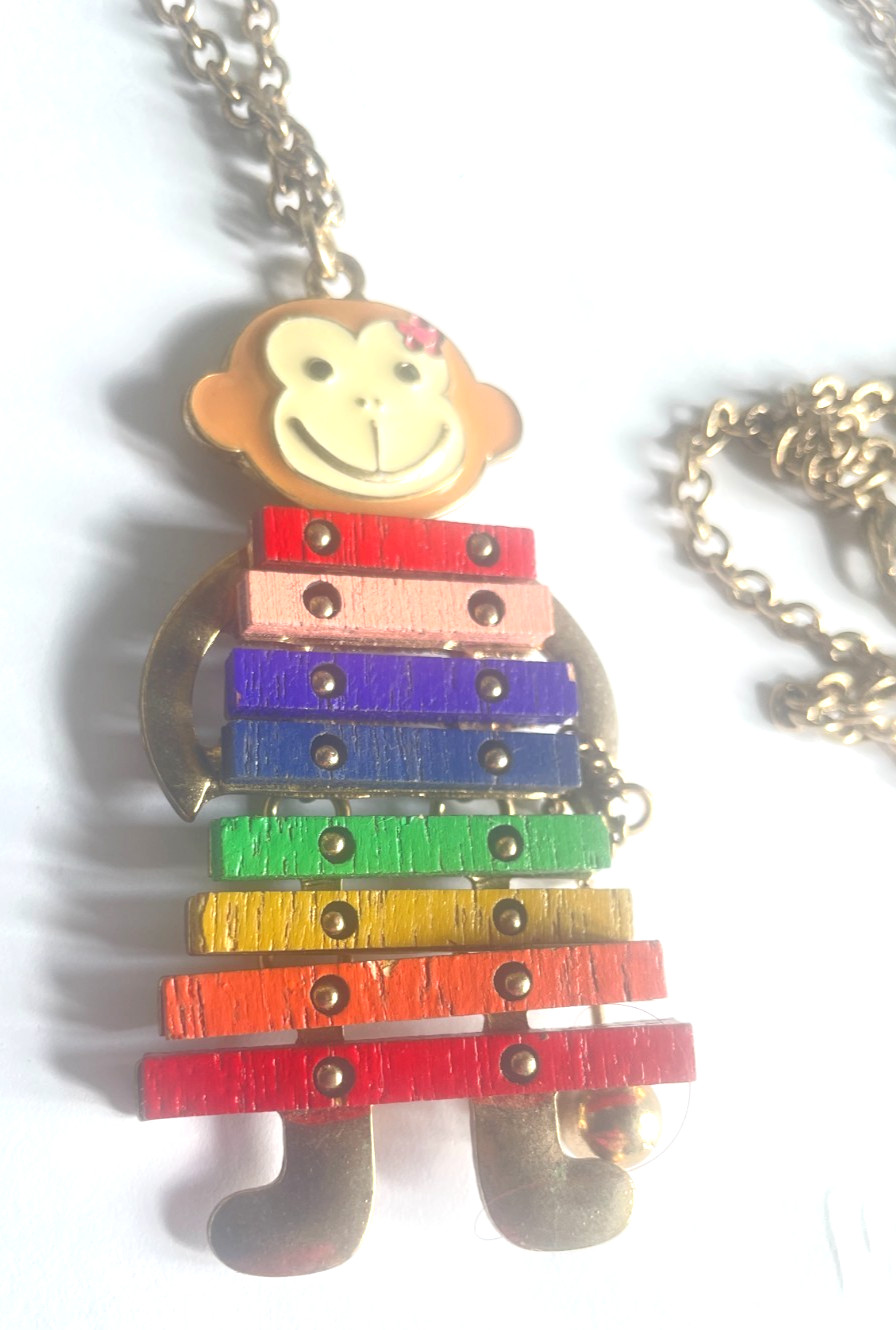 RARE Vintage Monkey Necklace Articulated Jointed Moveable Parts Xylophone