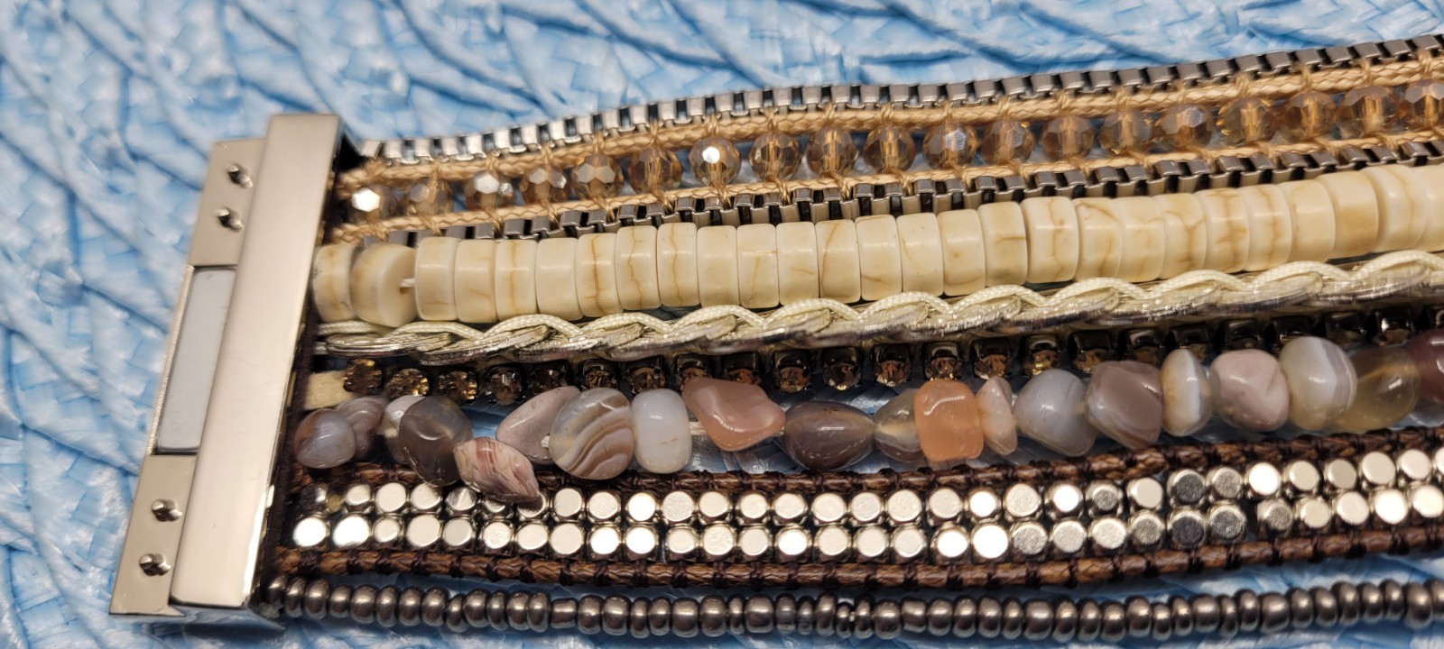 Victoria Emerson Natural Beaded Wrap Cuff Bracelet Multi Strand, Layered Magnet