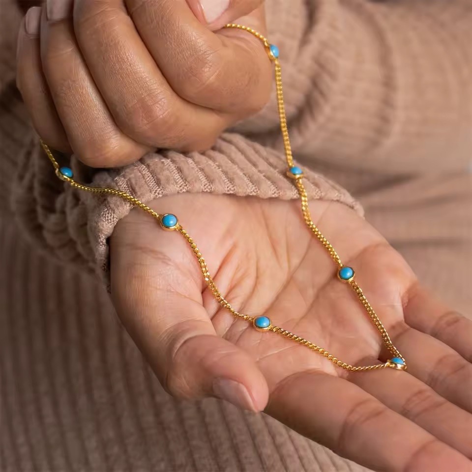 ZARD Turquoise Station Necklace in 18k Gold