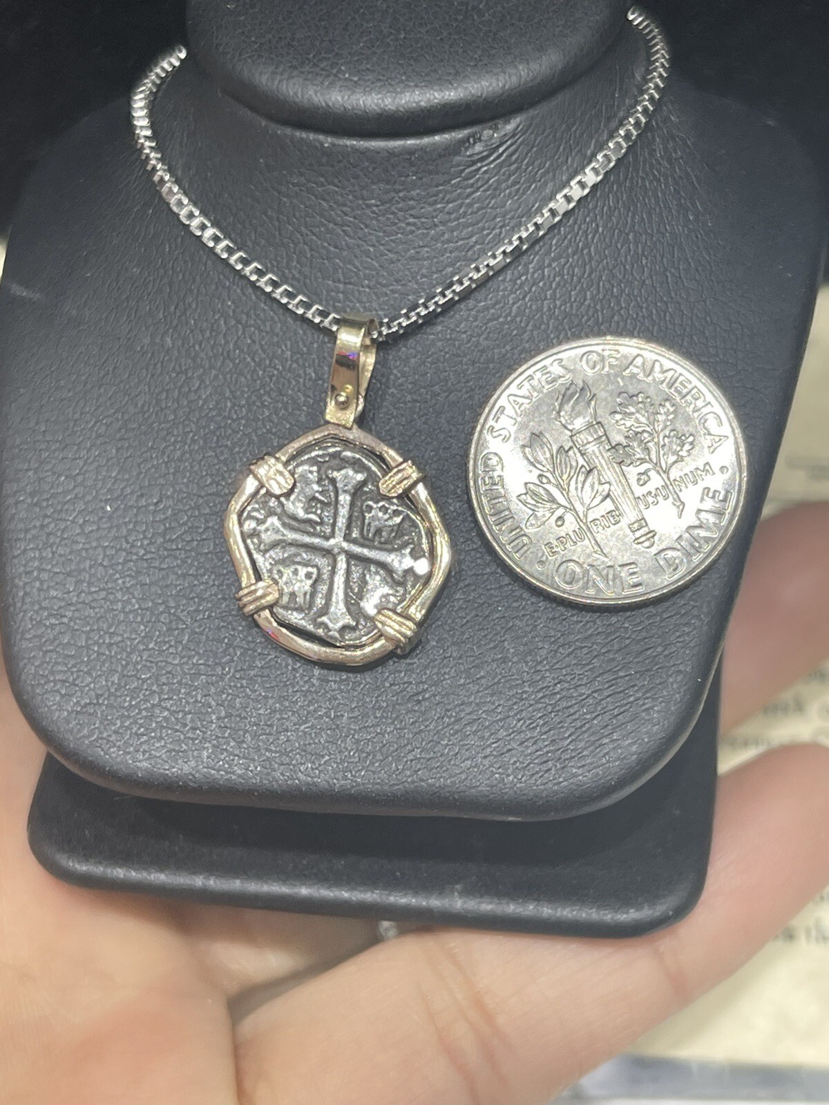 ATOCHA Silver Coin Pendant In 14k Gold Bezel With Sterling Silver Chain