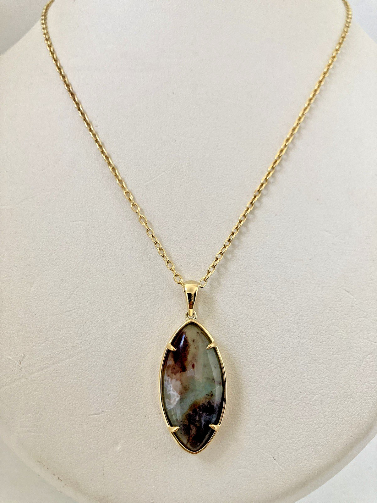 Gemporia Sterling Silver Gold Overlay Moss Agate Necklace – 3.5cm Pendant
