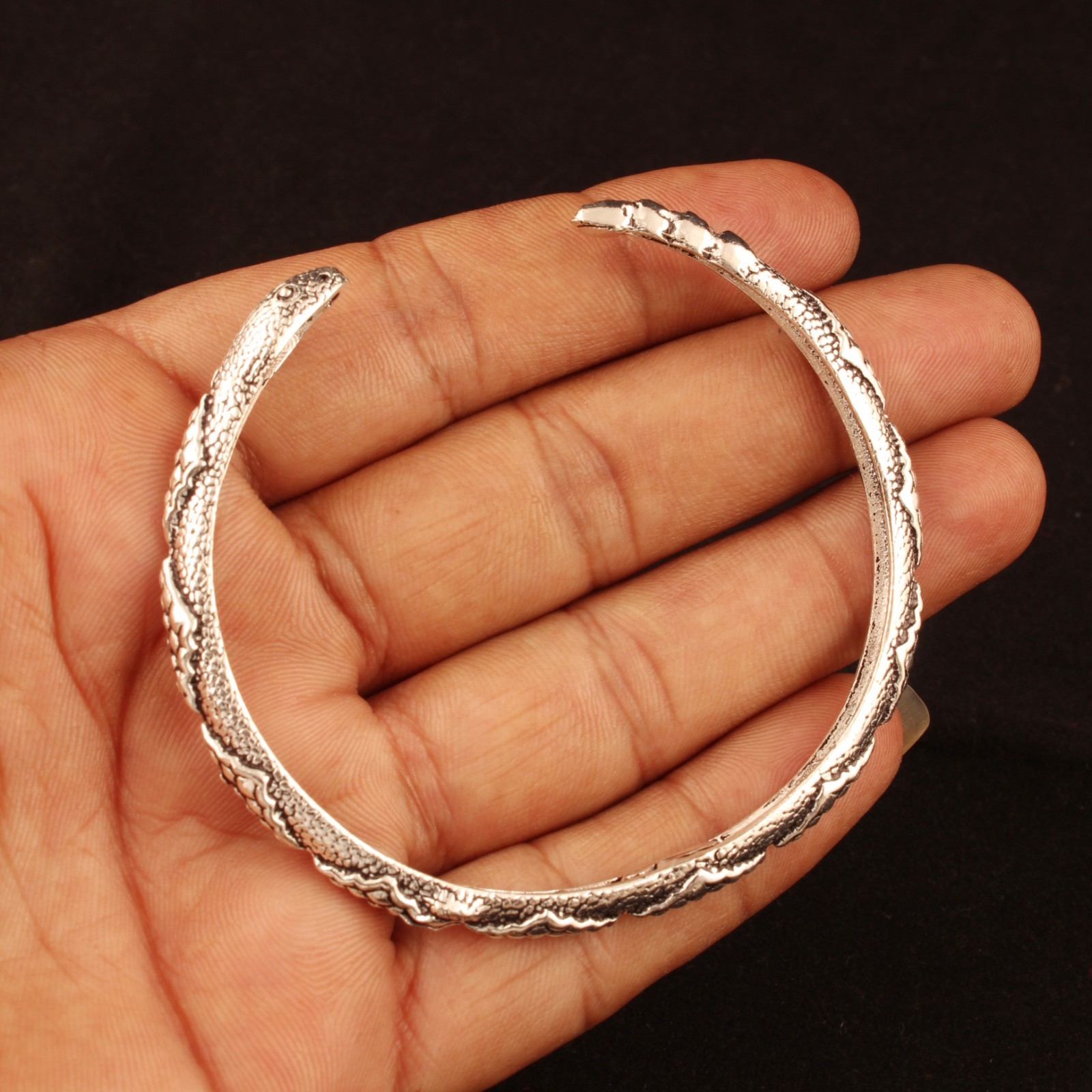 Snake Open Cuff Bracelet for Women & Men, Silver Plated Bangle Serpent Bracelet
