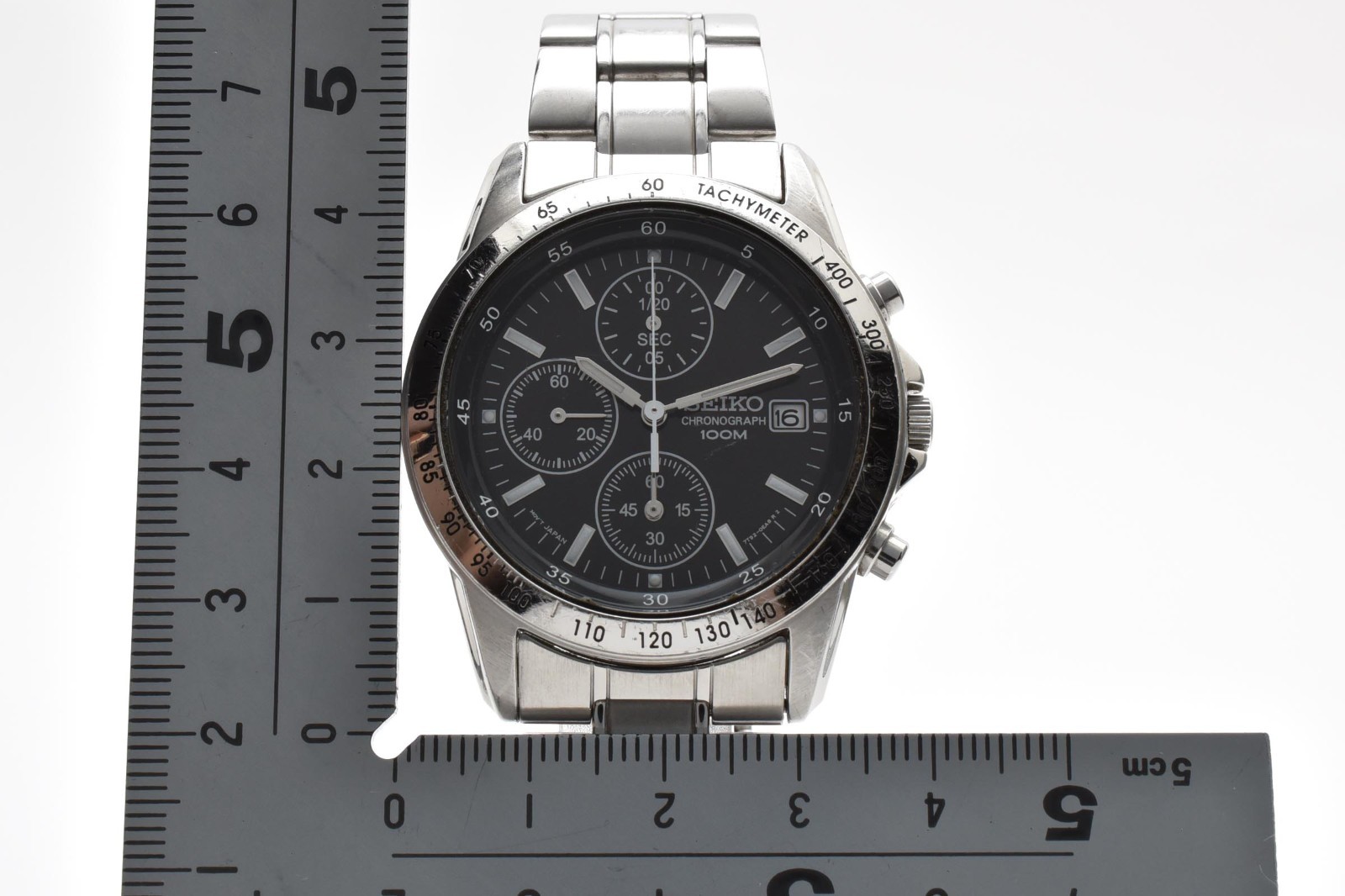 [Exc+5] SEIKO 7T92-0DW0 Chronograph Black Dial Date Quartz Men’s Watch 18.5cm
