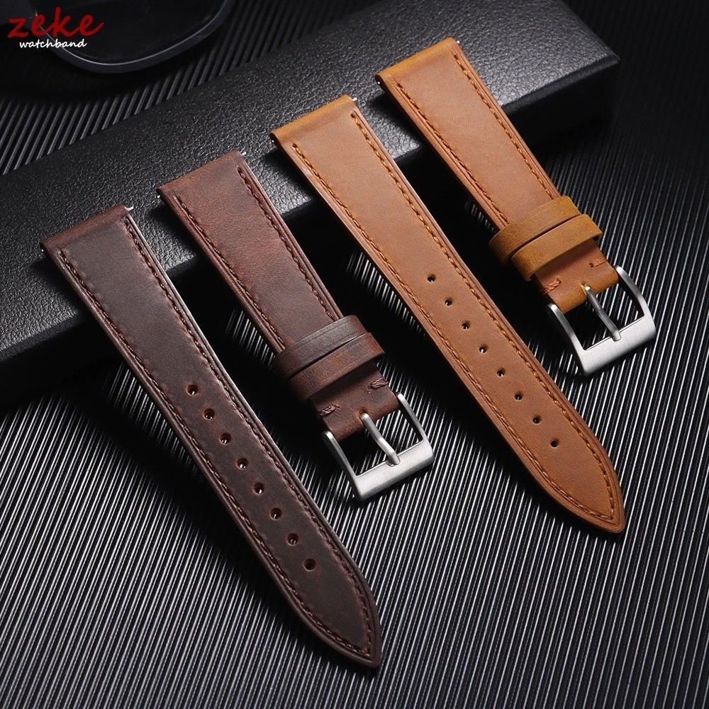 Quick Release Vintage Retro Genuine Leather Watch Band 18mm to 21mm buckle Strap