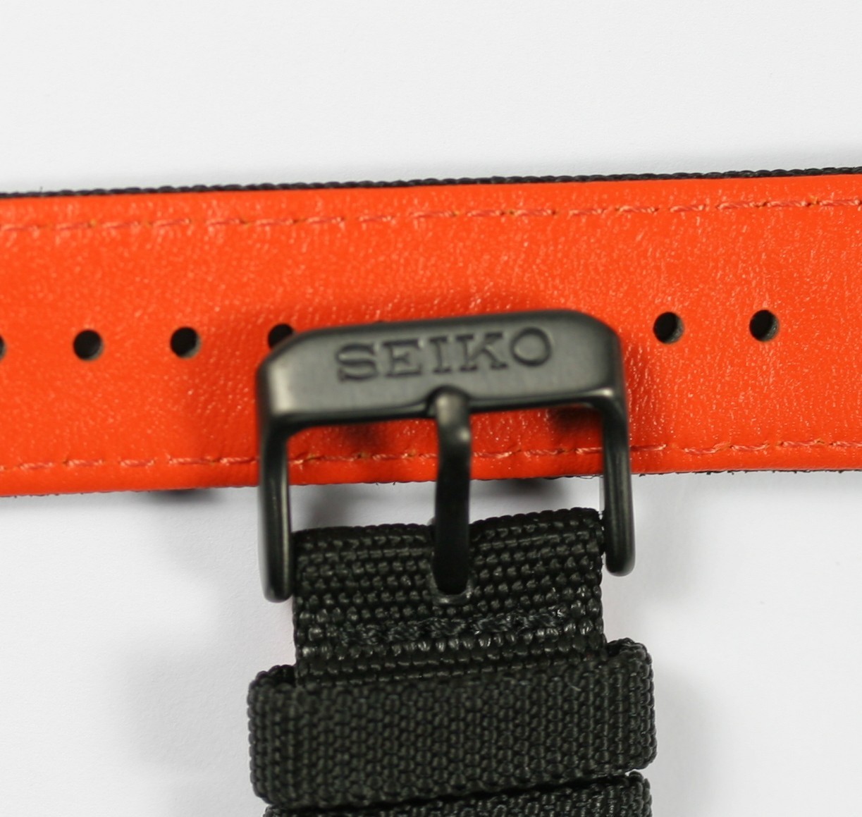 GENUINE SEIKO 5 20MM BLACK WATCH STRAP NYLON OVER LEATHER BLACK BUCKLE L0N8013M0