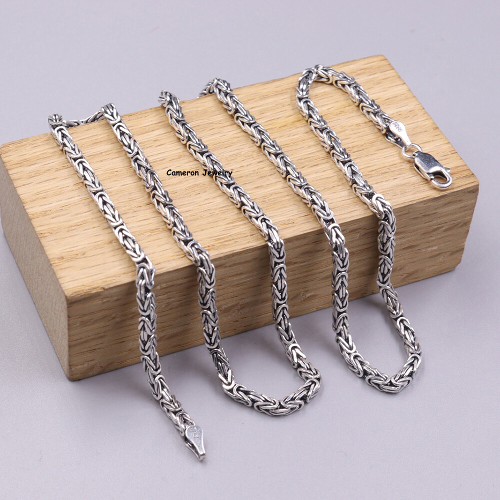 Solid S925 Sterling Silver Chain 2.5mm Byzantine Link Necklace 17-18g 19.6inch