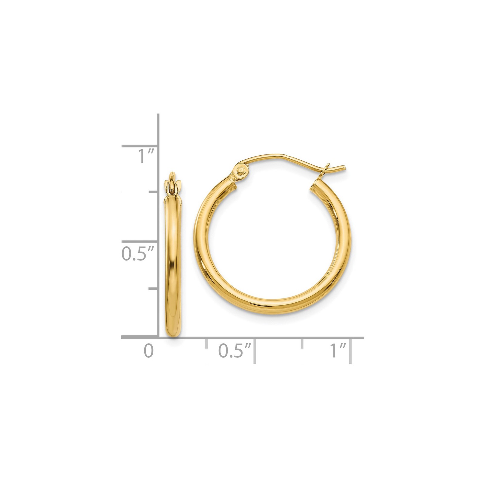 14k Yellow Gold Hoop Earrings Women Round Polished Lightweight Snap Back Fine Je