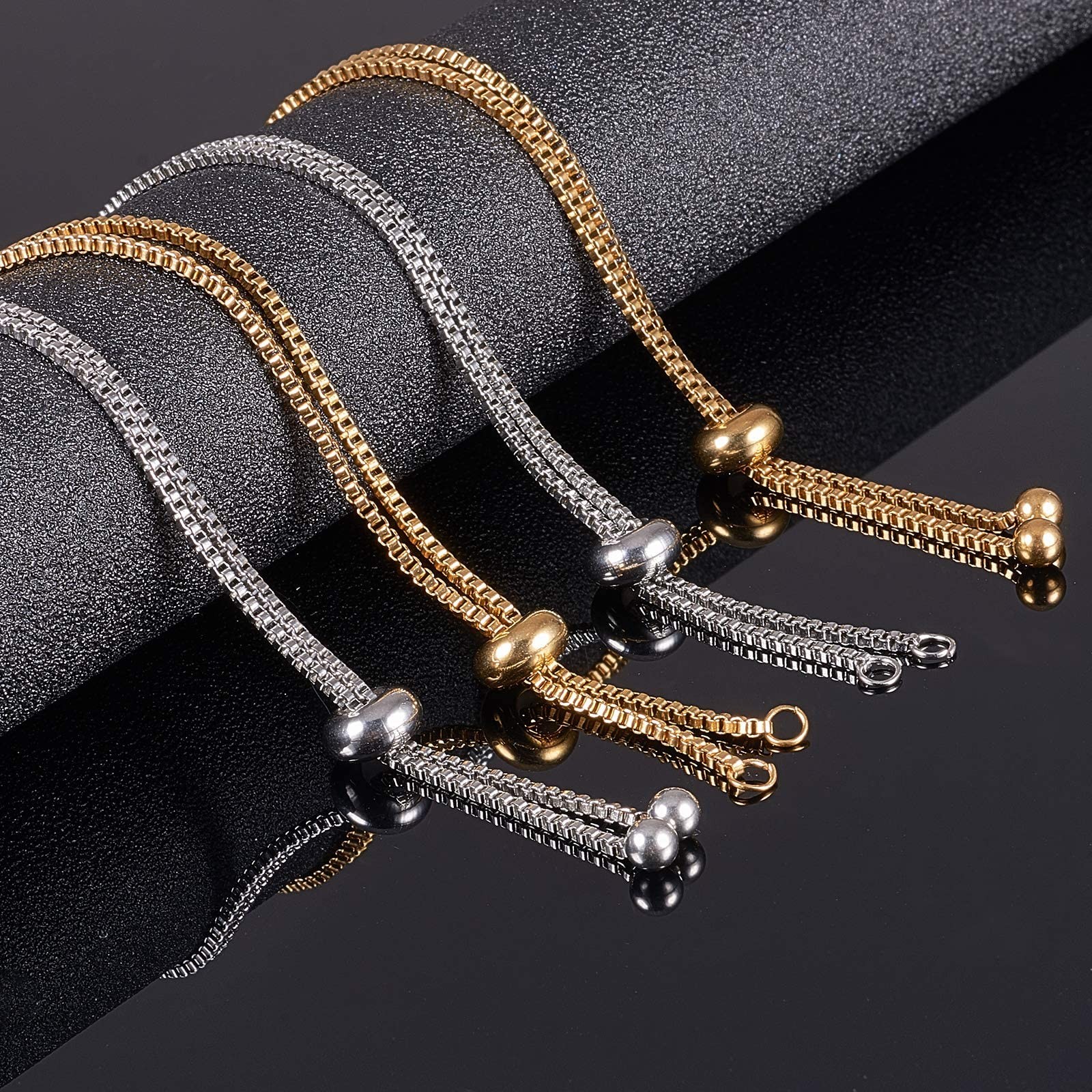 10pcs 2 Colors 24cm Adjustable Slider Bracelets 304 Stainless Steel Bracelet …