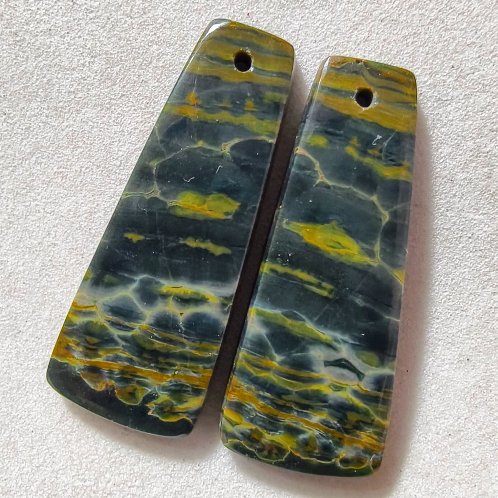 25 Cts Natural Ocean Jasper Drilled Match Pair Cabochon Gemstone 30.1 X 11.9 MM
