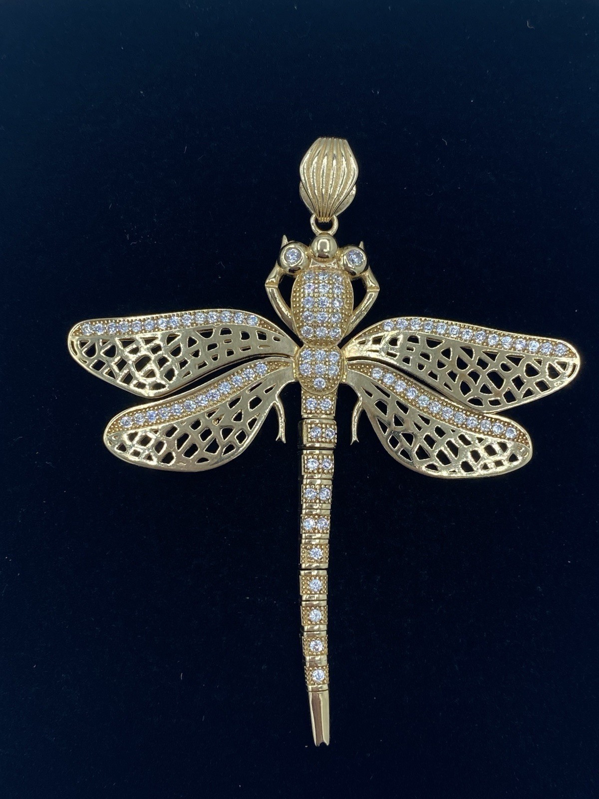 LARGE 14K Yellow Gold Dragonfly Pendant 8.8 Grams Moving Tail