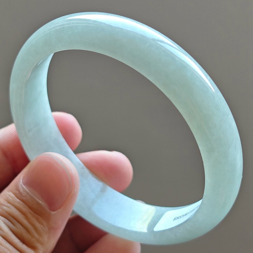61mm Natural White Jadeite Jade Bracelets Burma Jade Bracelet Bangle 3424