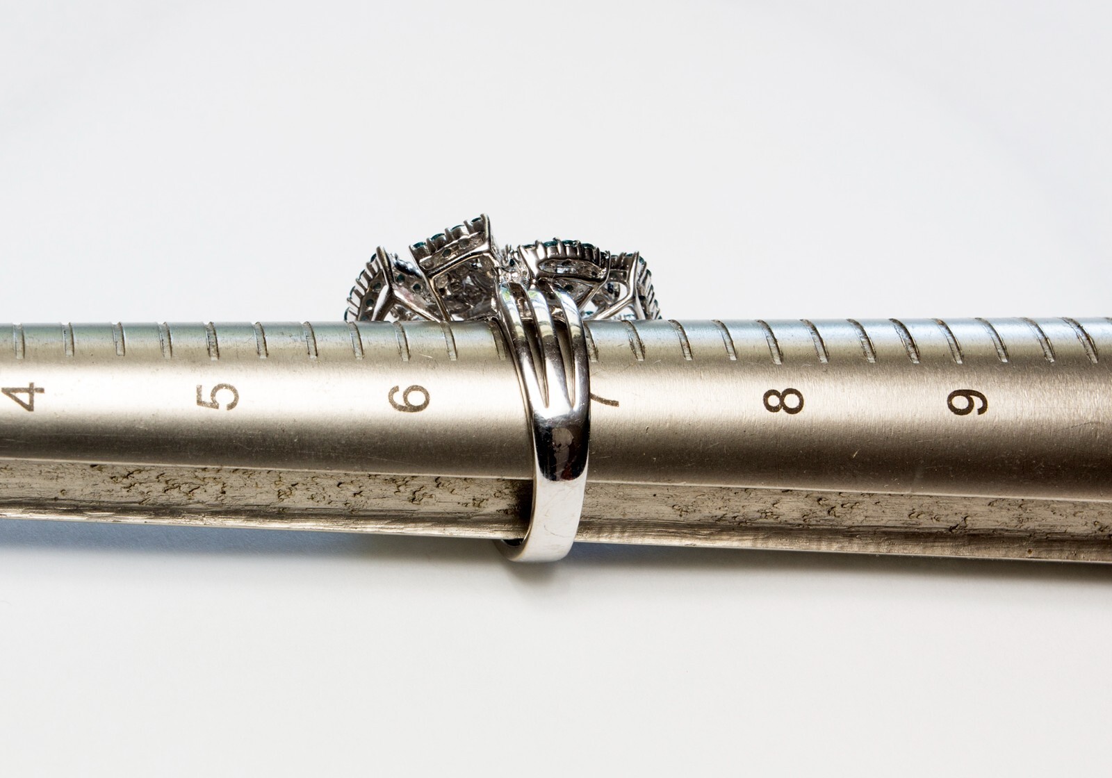 Blue & White Diamonds 18K White Gold Ladies Finger Ring – Size 7