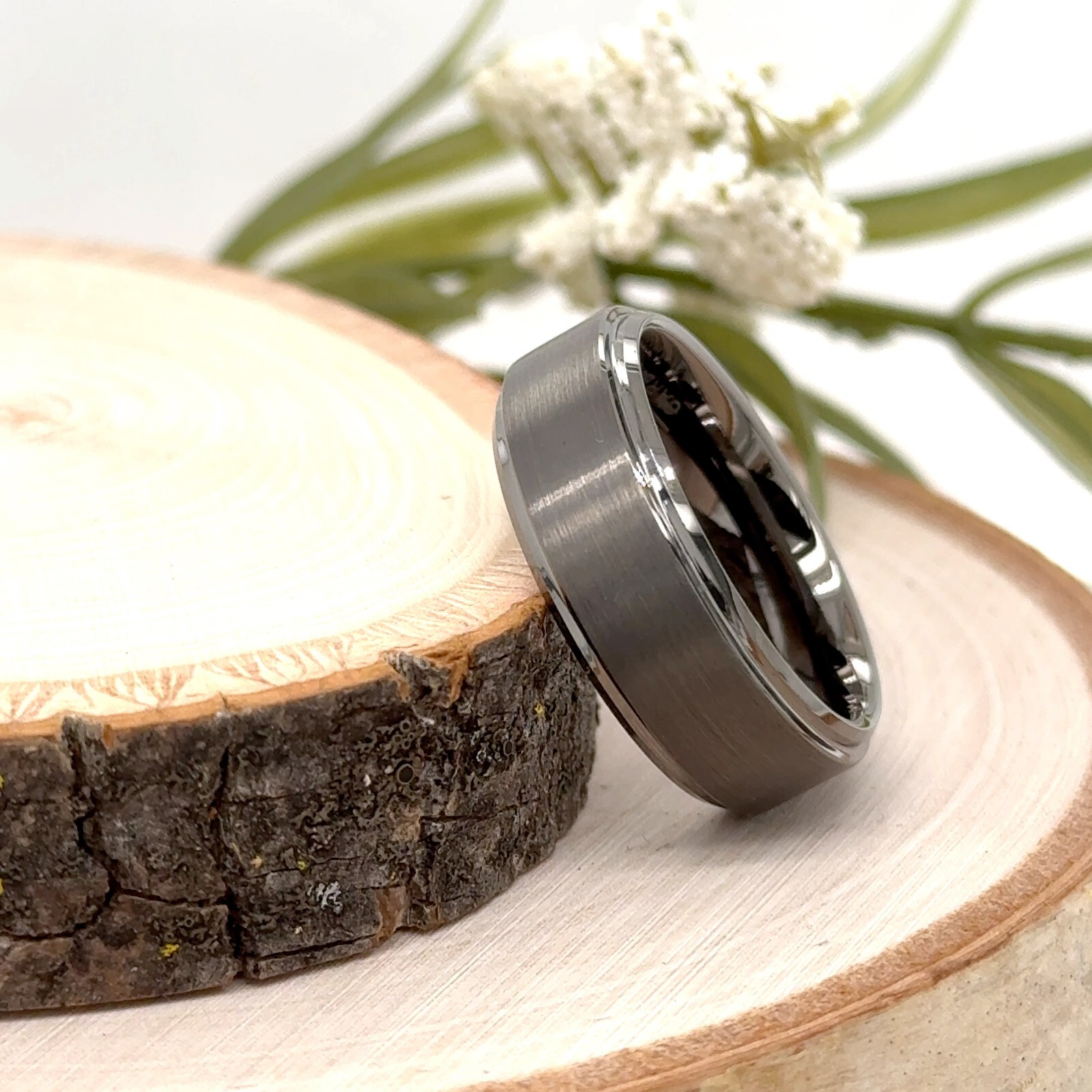 Men’s 8MM Black Tungsten Promise Ring Brushed Finish & Beveled Edges Unisex Band