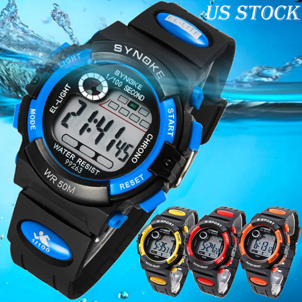 Waterproof Kids Digital Electronic Watch Children Boys Girls Sports LED Watches