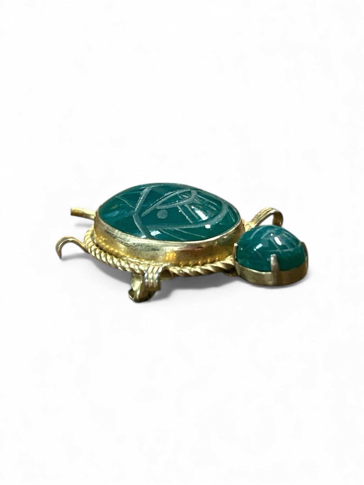 Turtle Brooch Gold Filled (120 12KT) Burt Cassell Green Stone