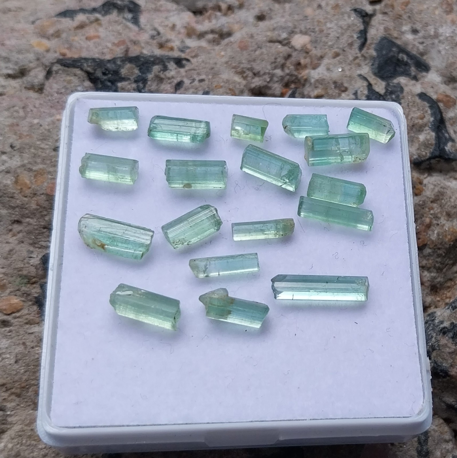 16 Ct 7 to 13 MM Natural Mint Green Tourmaline RAW Rough Pencil 17 Piece Lot