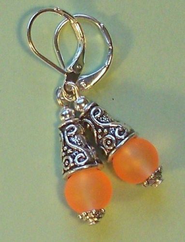 PUMPKIN orange SEA FROSTED GLASS drop earring SP HANDCRAFTED XX