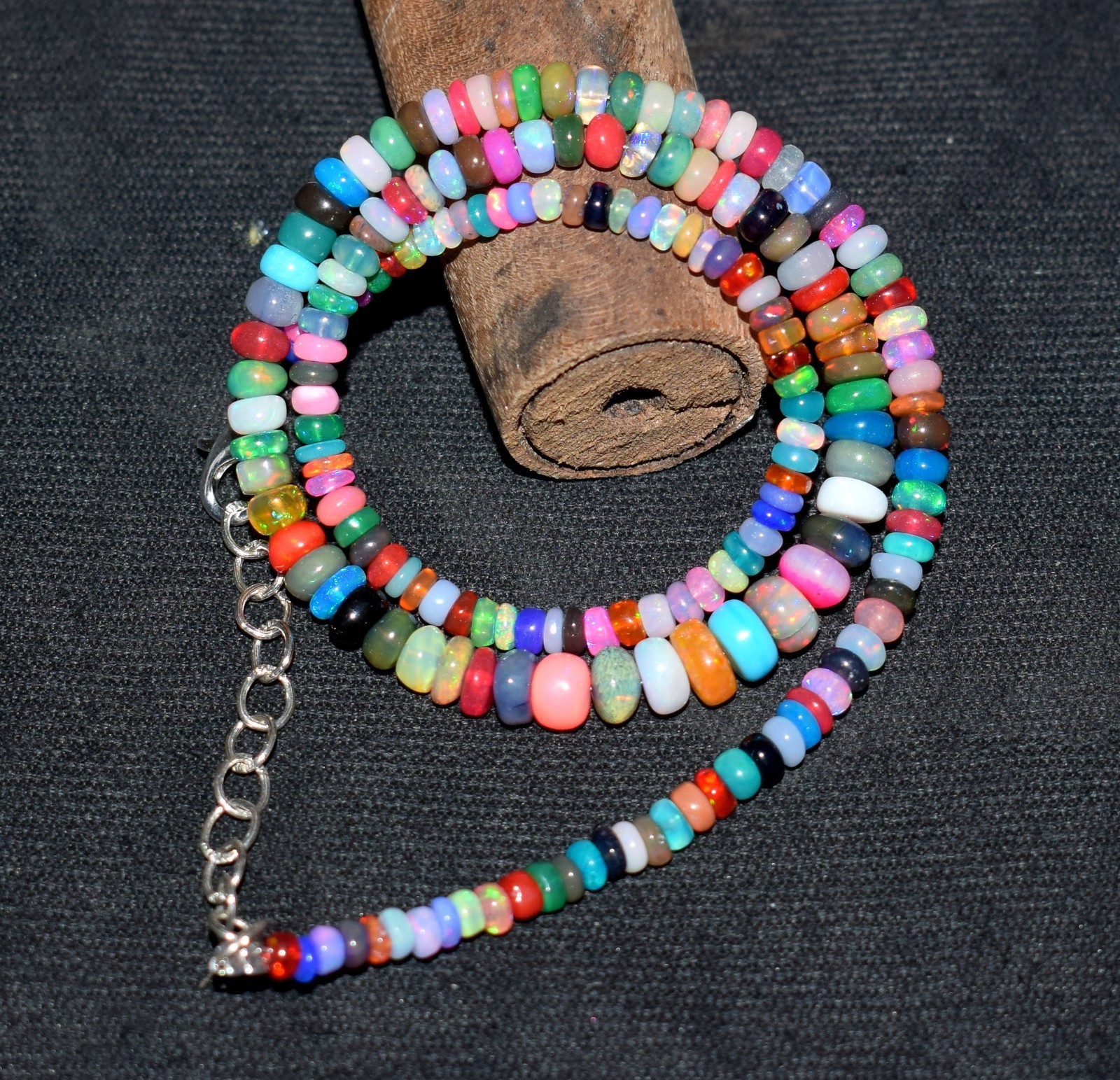 16”Natural Ethiopian Opal Wello Fire Opal Gemstone Bead Necklace AF564