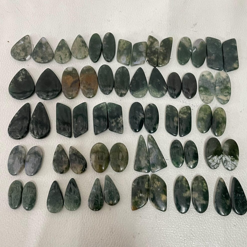 20-40MM Green Moss Agate Matched Earring Pair Cabochon Loose Gemstone Lot