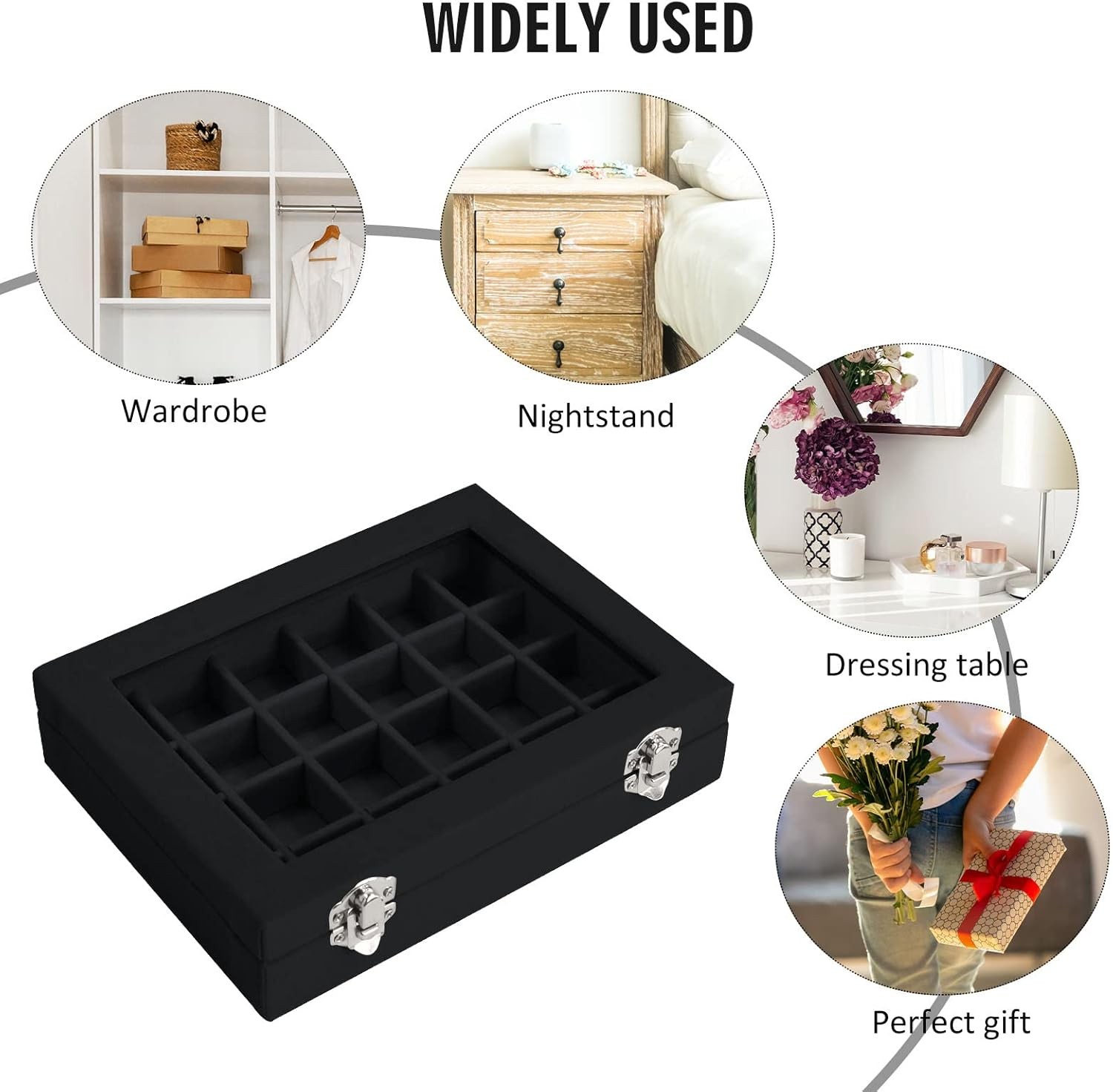 Velvet Jewelry Box 24 Grid Jewelry Ring Display Organiser Box Tray Holder