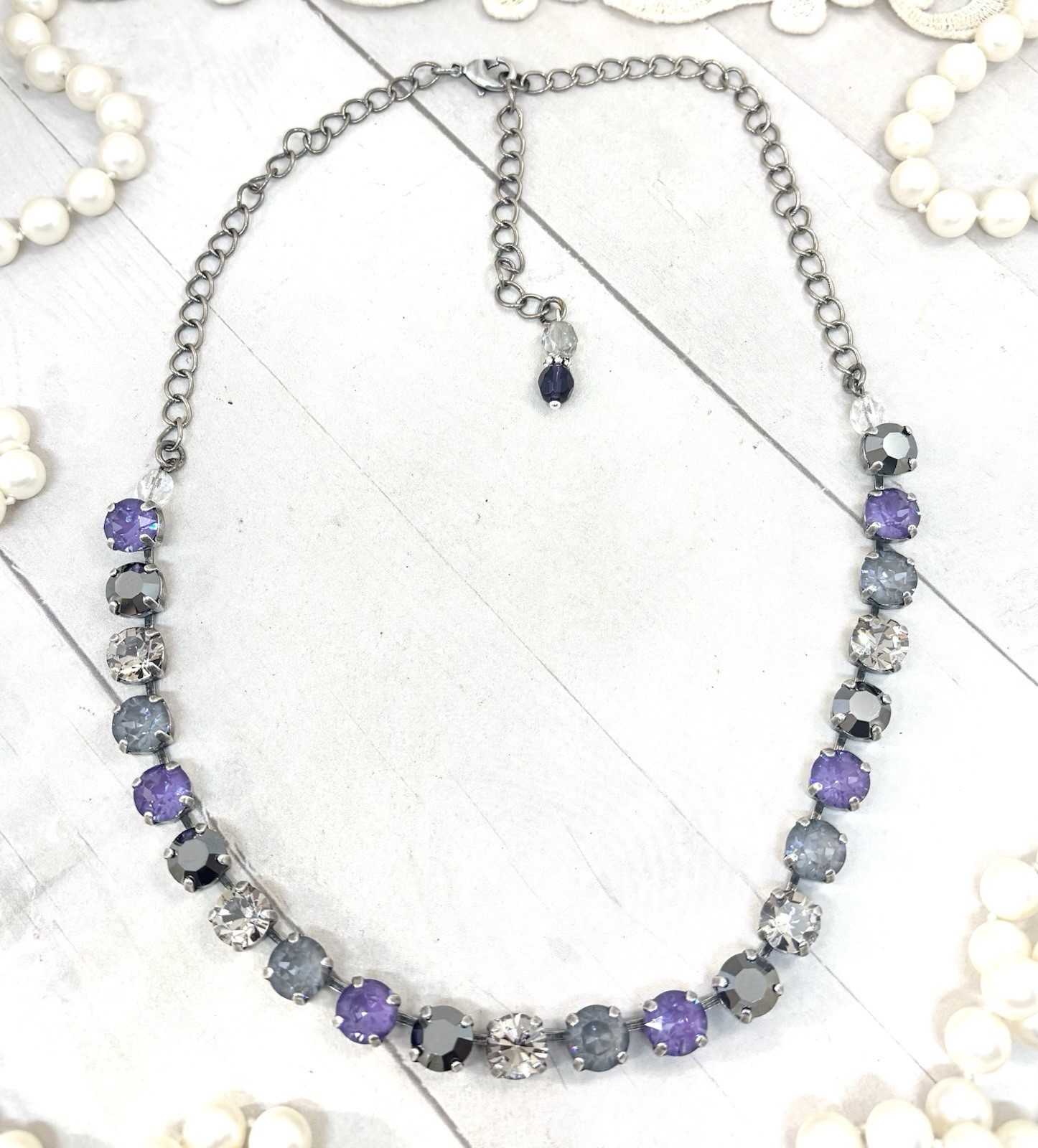 Silver Plated Purple And Gray Cup Chain Tennis Necklace