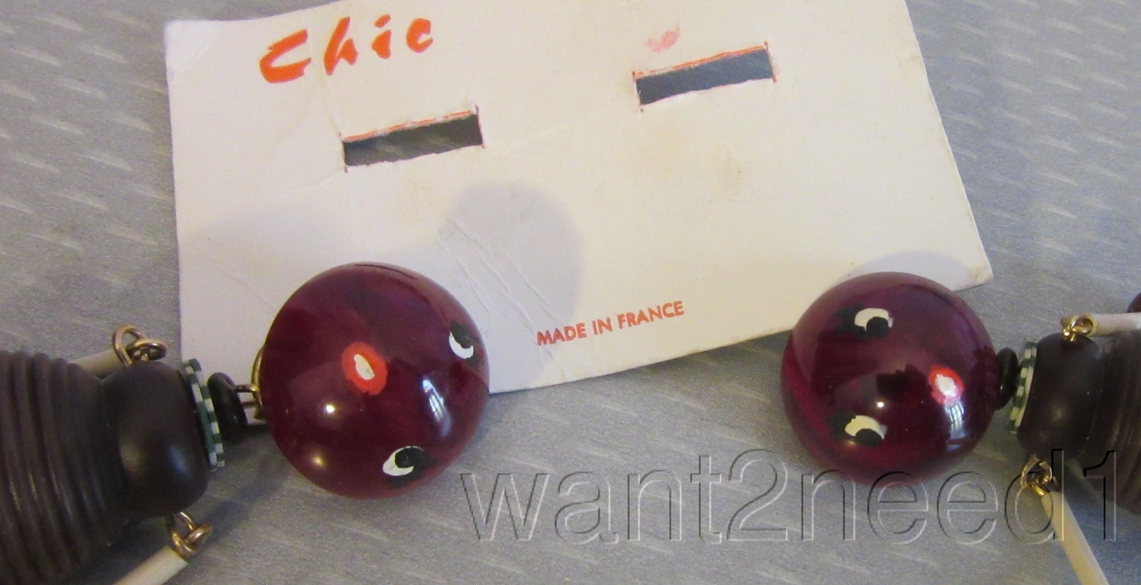 vintage French Celluloid Plastic Beaded Brown Girl Dangly Clip Paris Earrings 3″