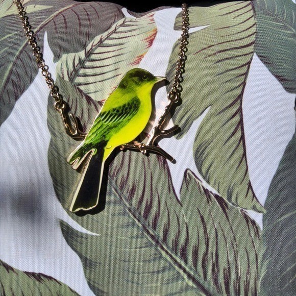 Fred Flare Enamel Bird Necklace Green Bird Pendant Kitsch Cottagecore 18″-20″