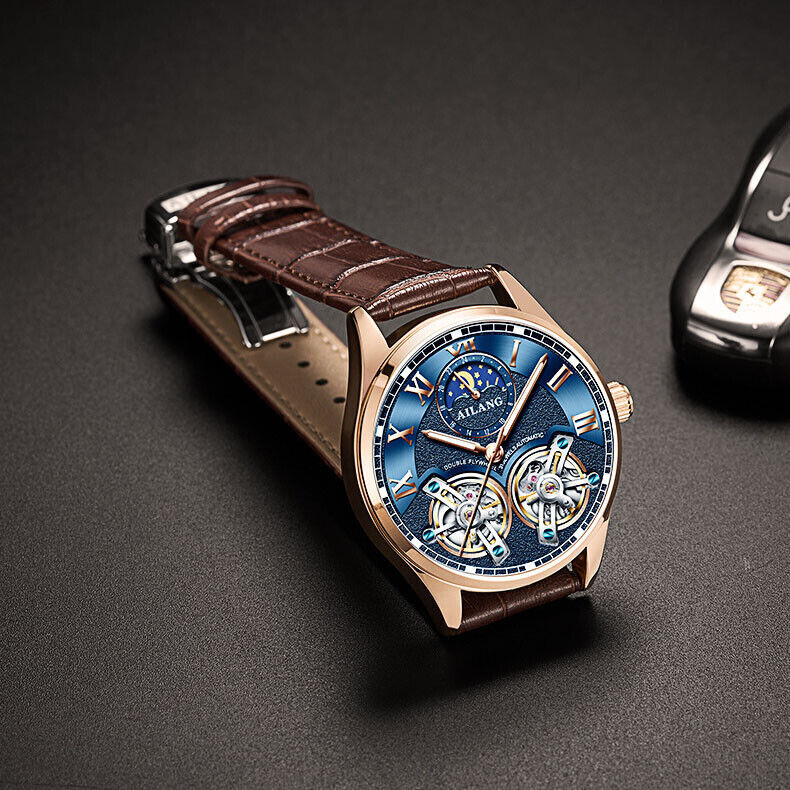 AILANG Men’s Mechanical Watch Moon Phases Waterproof Tourbillon Wristwatches