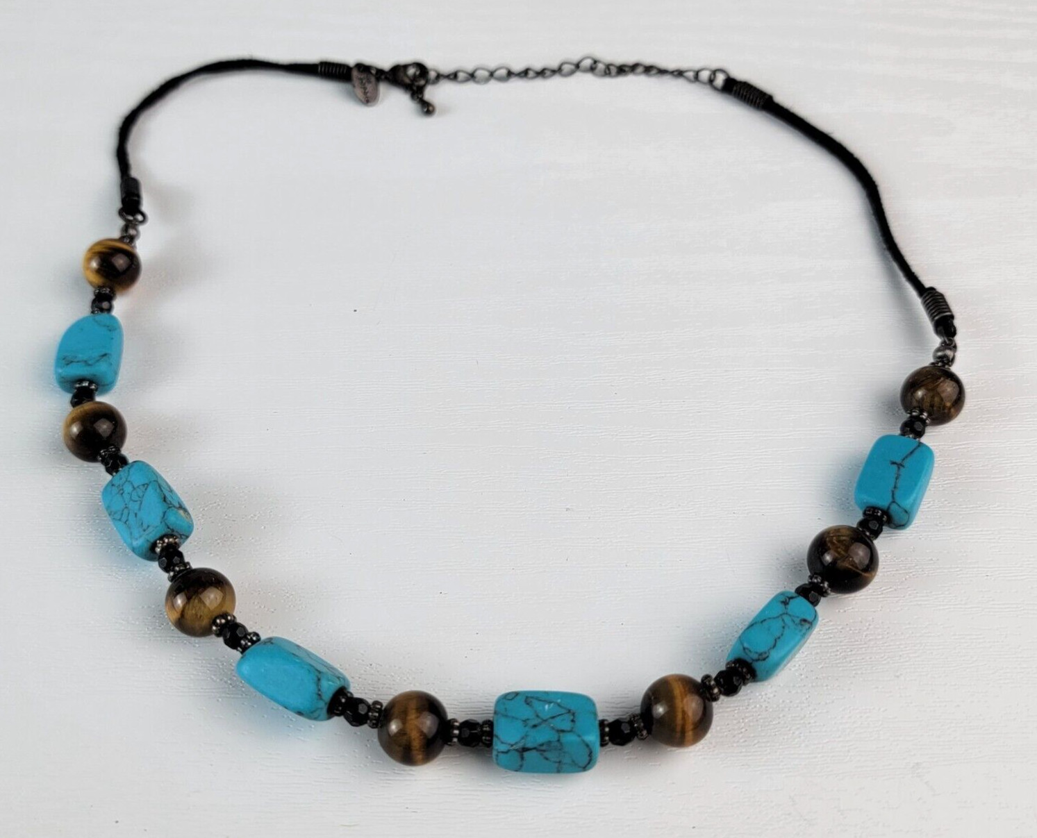 Lia Sophia Faux-Turquoise And Tiger’s Eye Beaded Necklace 20.5 In Lobster Clasp