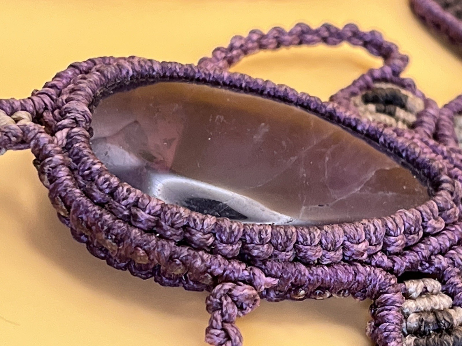 Artesian Made Macrame and Purple Fluorite/Amethyst Gemstone Necklace Boho Hippie