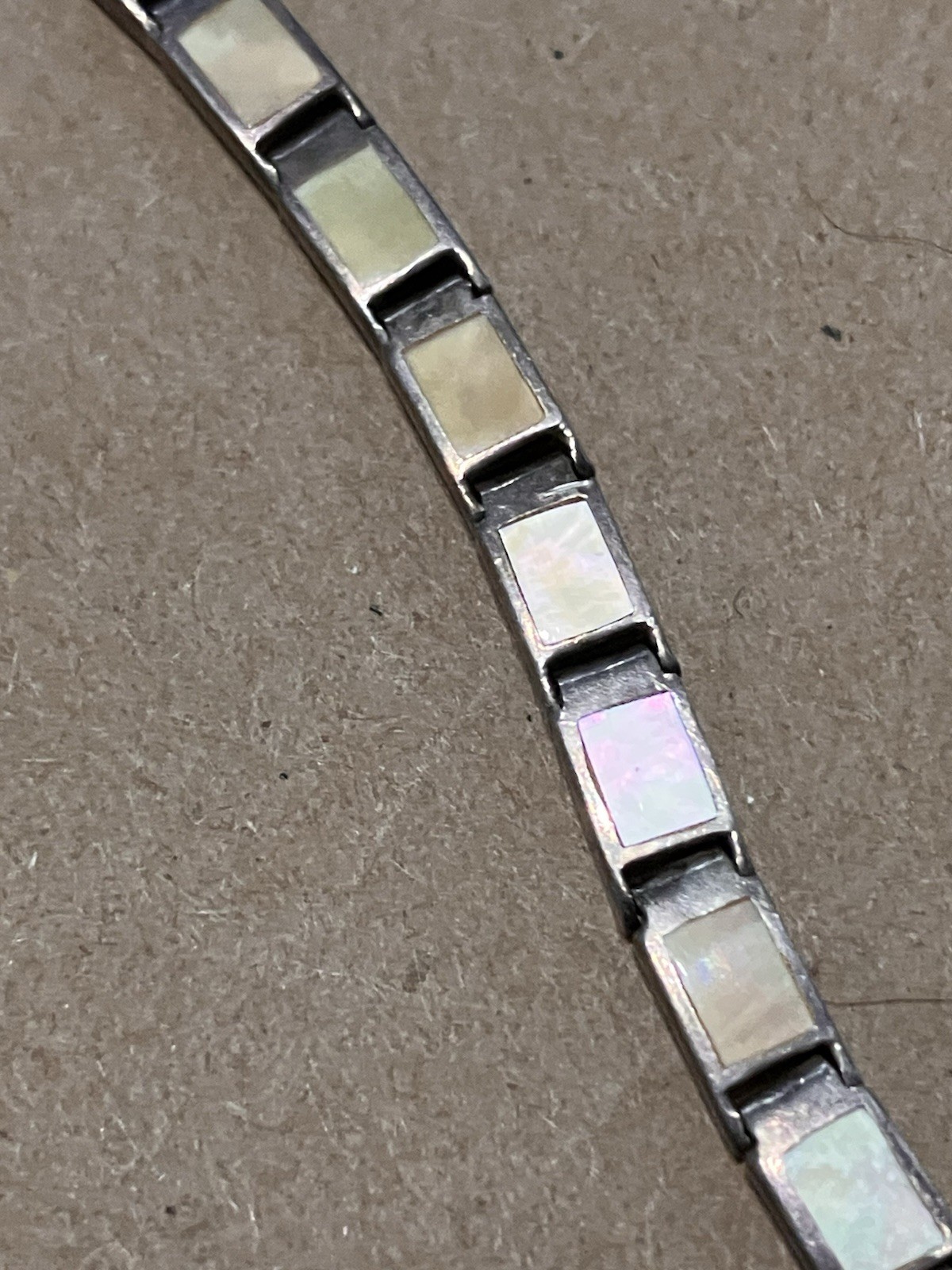 Peyote Bird PB 925 Sterling Beige Shell Inlay 7.5” Link Bracelet ~ 12g
