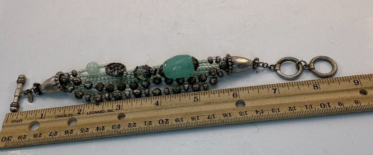 Premier Designs Antiqued Silver-tone Bracelet Necklace Set Aqua Silver Beads