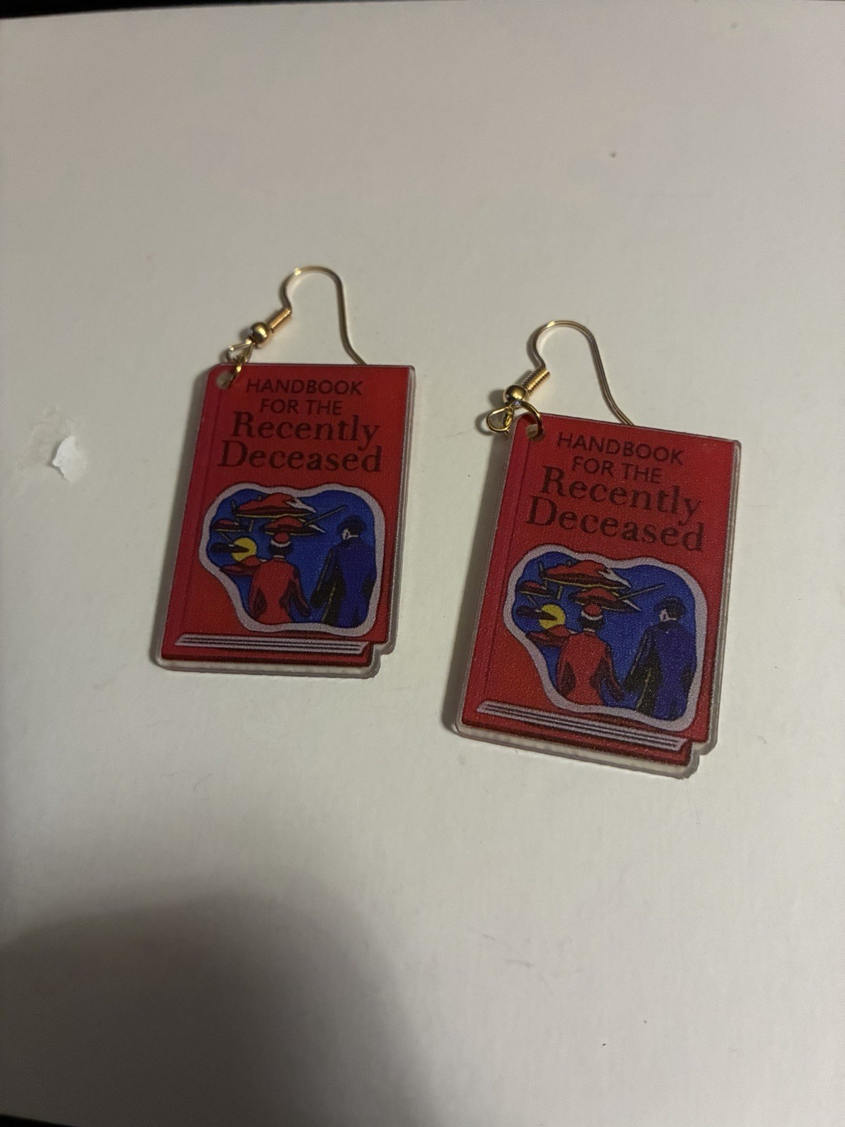 Handmade Red ‘Handbook for the Recently Deceased’ Book Earrings