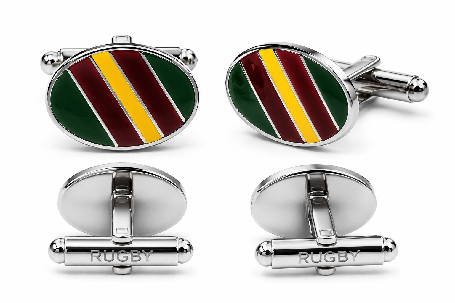 $125 Polo Ralph Lauren Rugby Mens Stripe Cufflinks Maroon Red Yellow Olive Green