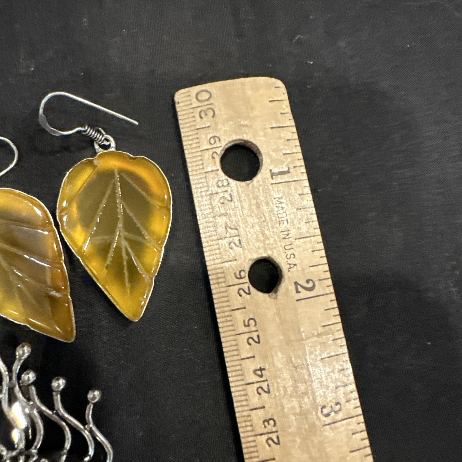 Silver Tone Simulated Gemstone Artisan Angel Wing Leaf Earrings & Pendant Lot 3